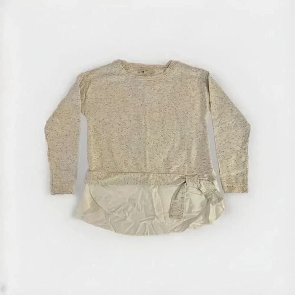 Ann Taylor LOFT Crewneck Sweatshirt Cream Heather Cotton Blend Twofer‎ Sz SP - Picture 1 of 5